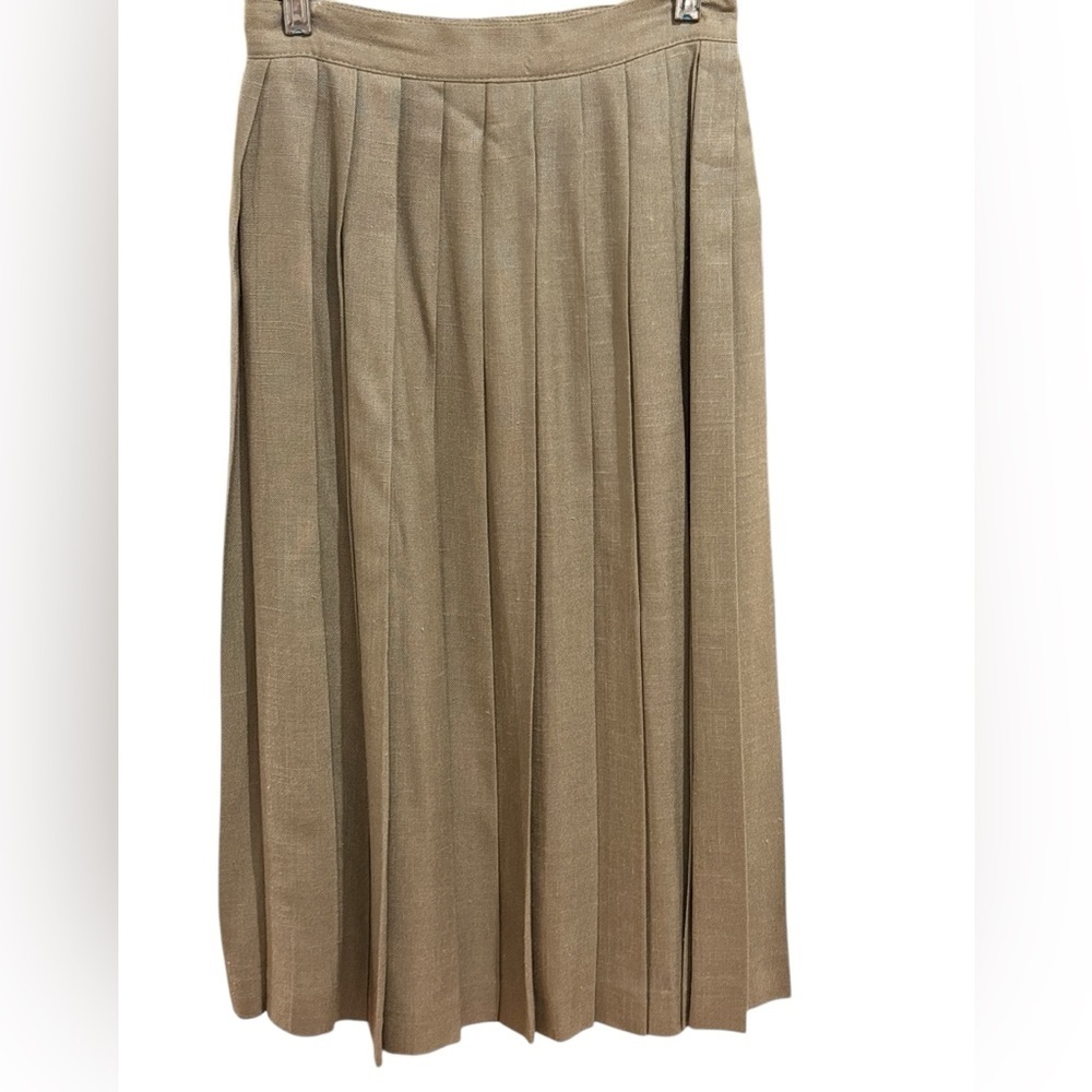 80s LIZ CLAIBORNE KHAKI FRONT BUTTON CLOSURE LINED PLEATED MIDI SKIRT SZ S - Picture 4 of 5